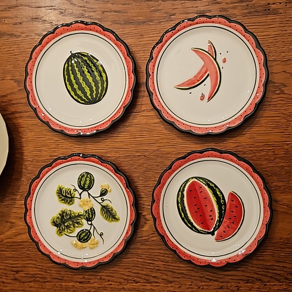 Small 4.5" Mini Plates Set "Watermellon" Dishwasher Safe Sushi Snack Tea Party - Picture 3 of 9